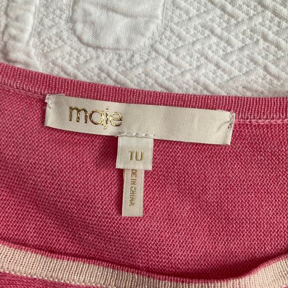 Maje Silk Cashmere Long Sleeve thin Crew Neck Pullover Sweater Pink One Size - Picture 4 of 10